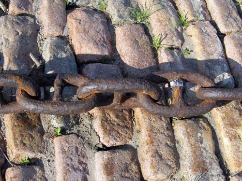 Chain Chain Links Big Cobblestones Steel Strong