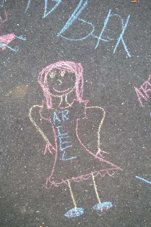 Chalk Sidewalk Drawing Girls
