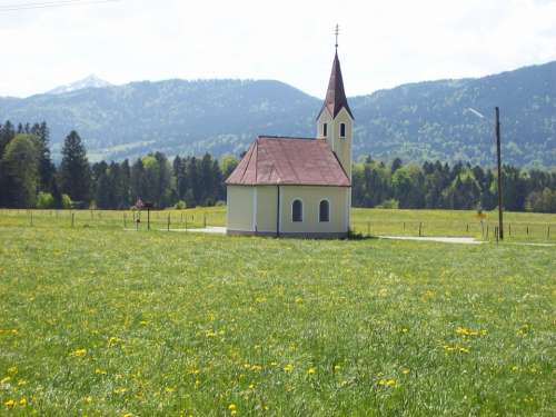Chapel Foothills Of The Alps View Bavaria Landscape