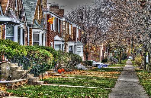 Chicago Houses Street Autumn Culture Mood