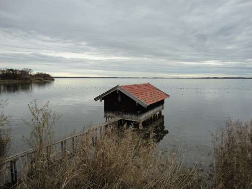 Chiemsee Water Boat House Jetty Rest Mood Bavaria