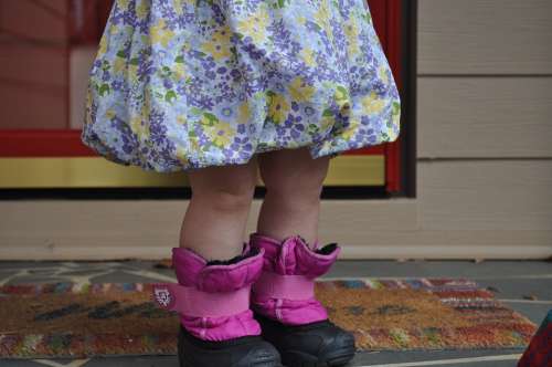 Child Girl Cute Pink Waiting Rain Boots Rainy Day