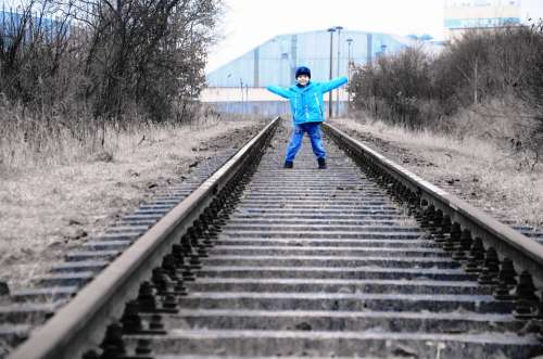 Child Rails Railway Boy Blue