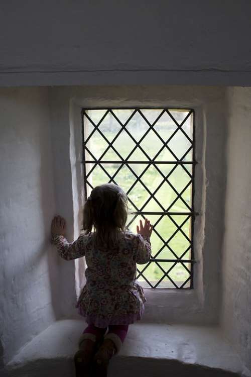 Child Window Gaze View Dreaming Girl Young