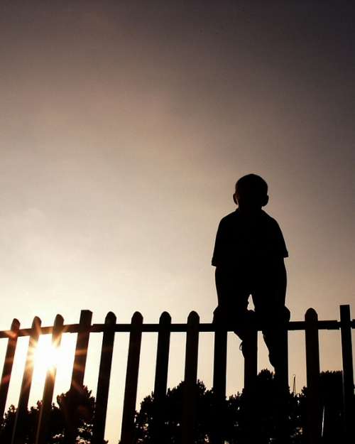 Child Fence Boy Climbing Sun Silhouette Person