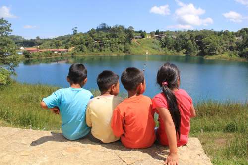 Children Guatemala Mexico Lake Laguna Water