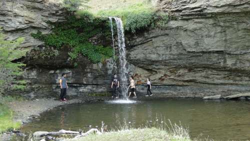 Children Play Splash Splishing Water Waterfall