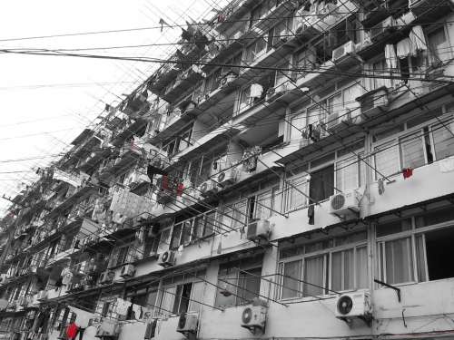 China Street Building City Old Wires Wire Clothes