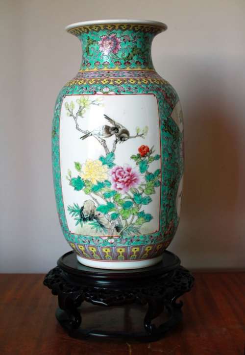 Chinese Porcelain Vase China Birds Flowers