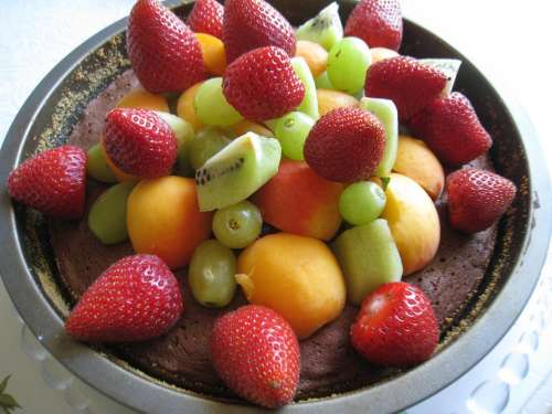 Chocolate Cake With Fruit Mountain Colors Fruits