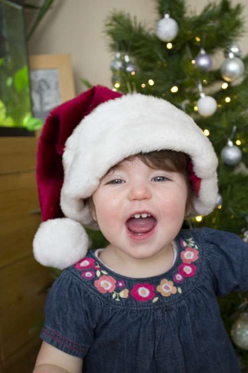 Christmas Santa Hat Happy Girl Child Young