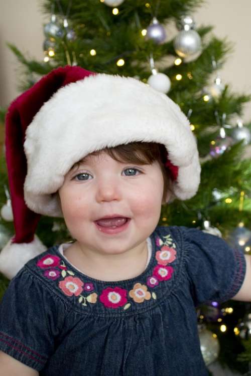 Christmas Girl Santa Hat Happy Child Young