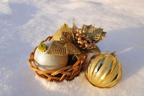 Christmas Holiday Balls Ornaments Snow Gold
