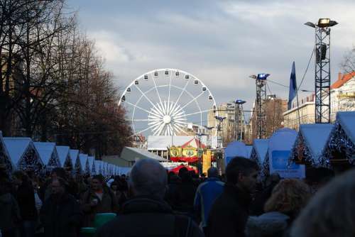 Christmas Market Ferris Wheel People Brussels Light