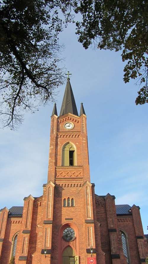 Church Building Harbor Sky Tower Finnish Blue