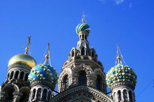 Church Ornate Colorful Cupolas Domes Towers Sky