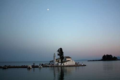 Church Water Lake Landscape Moon Wedding Outdoors