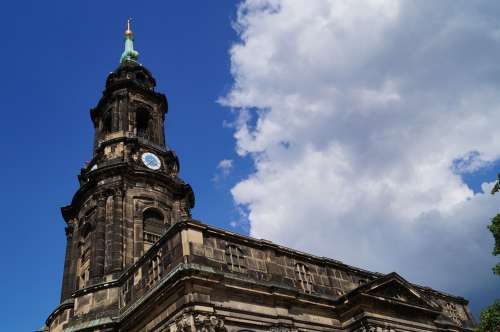 Church Bell Tower Cross Church Dresden Historically