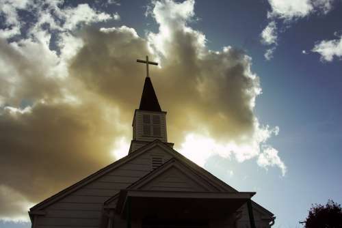 Church Steeple Sunset Clouds Sky Silhouette God