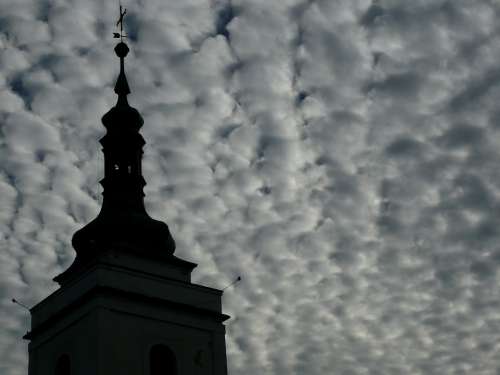 Church Steeple Spire Sky Dramatic Clouds