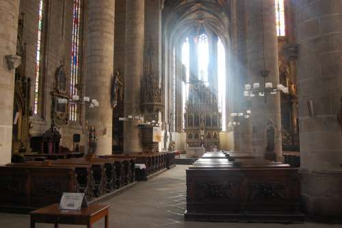 Church Inside Light Columns Stained Glass Window