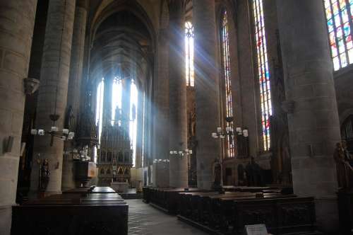 Church Inside Light Columns Stained Glass Window