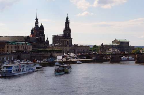 Churches River Elbe City View Dresden Castle