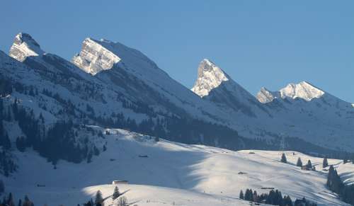 Churfirsten Mountains Alpine Switzerland Snow Rock