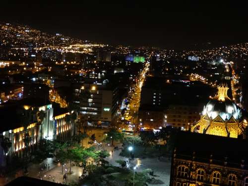 City Urban Night Vision Buildings Medellin