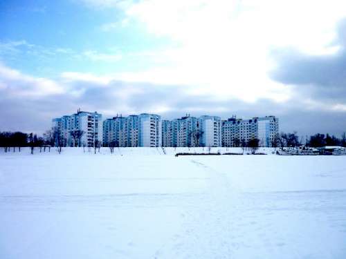 City Volga Bright Blue Clouds Sky River