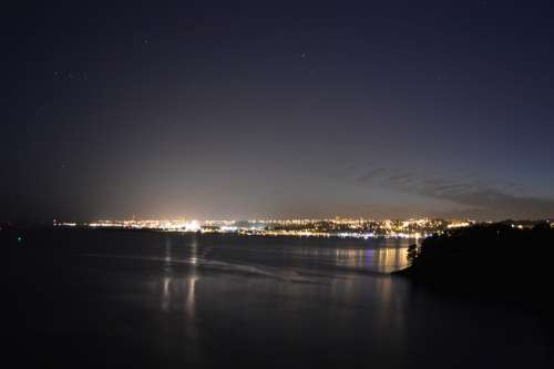 City Night Lights Evening Sea Water Side
