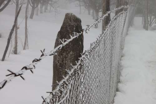 Cold Fence Frozen Iron White Wire Winter