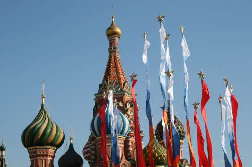 Colorful Flags Victory Day Flags Red Square Blue Sky