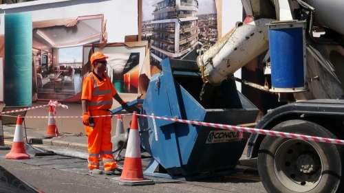 Concrete Cement Mixer Man Worker Construction