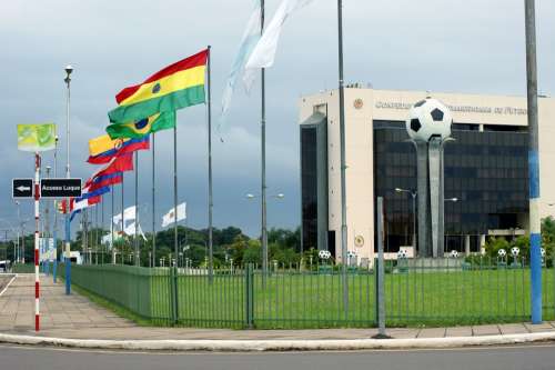 Conmebol Football Flag Building Road Paraguay