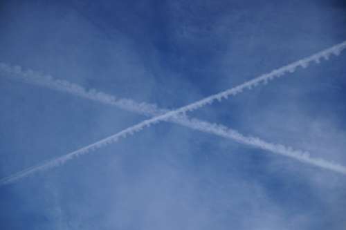 Contrail Sky Cross Aircraft Traces Clouds