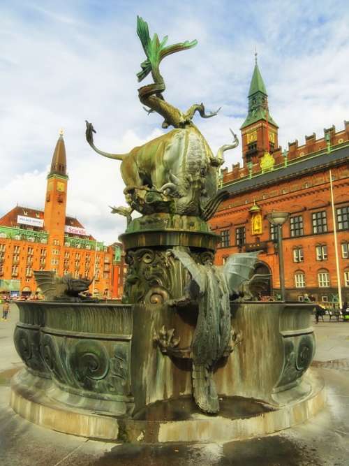 Copenhagen Denmark Fountain Dragon Water Sculpture