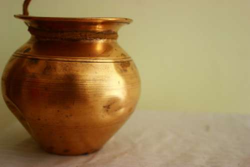 Copper Pot Vessel Antique Old Round Vase