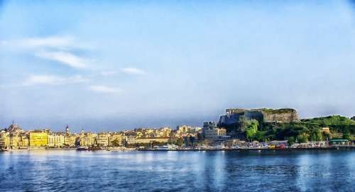 Corfu Greece Bay Harbor Water City Urban