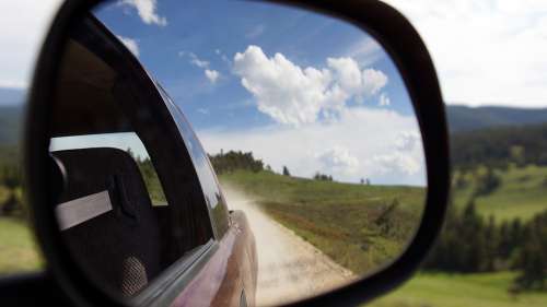 Country Road Trip Truck Dirt Road Clouds Rearview