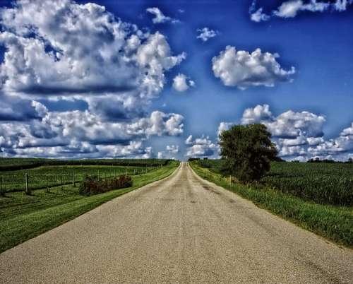 Countryside Rural Road Sky Clouds Landscape