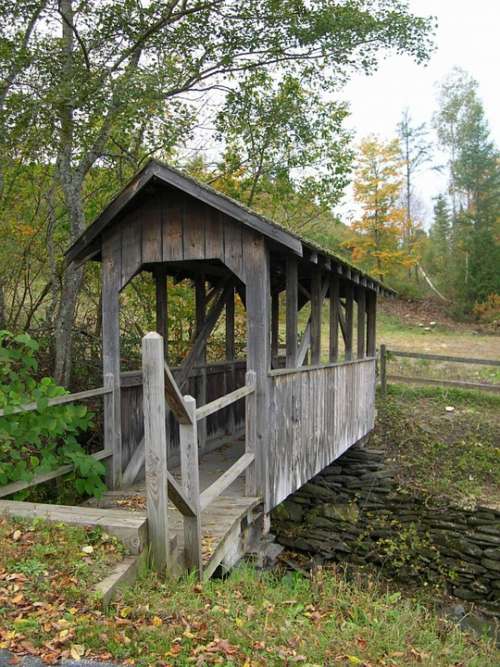 Covered Bridge Fall Vermont Countryside Season