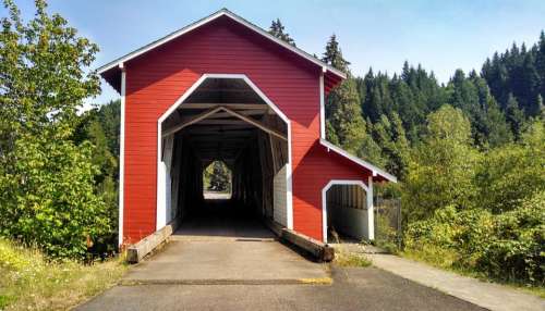 Covered Bridge Red Rural Outdoor Oregon Bridge