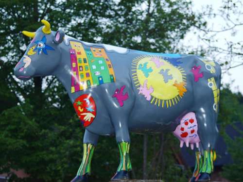 Cow Sculpture Painted Figure Colorful