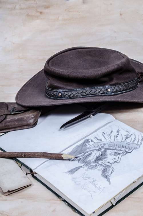 Cowboy Western West Hat Book Diary Painting