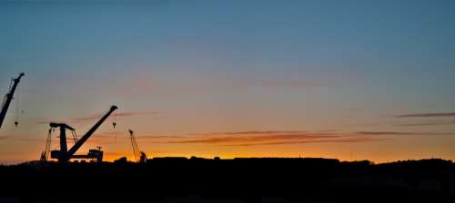 Crane Sunset Sky Evening Horizon Brest Ports
