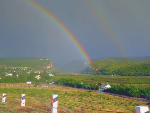 Crimea Landscape Scenic Rainbow Sky Clouds