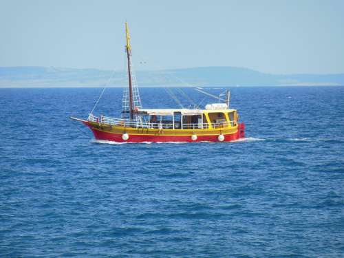 Croatia Island Of Krk Ship Blue Sky Water Sea