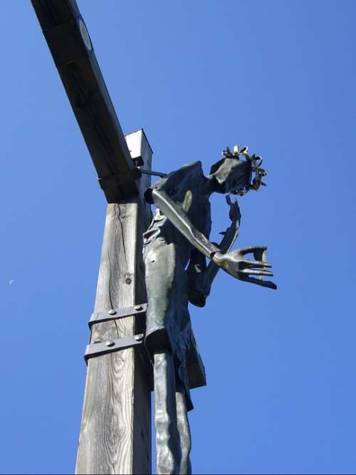 Cross Sculpture Christ Figure Iron Art Modern