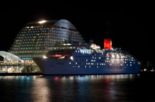 Cruise Ship Night Japan Kobe Asia Architecture